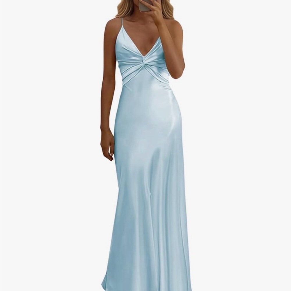Elegant Light Blue Satin Gown